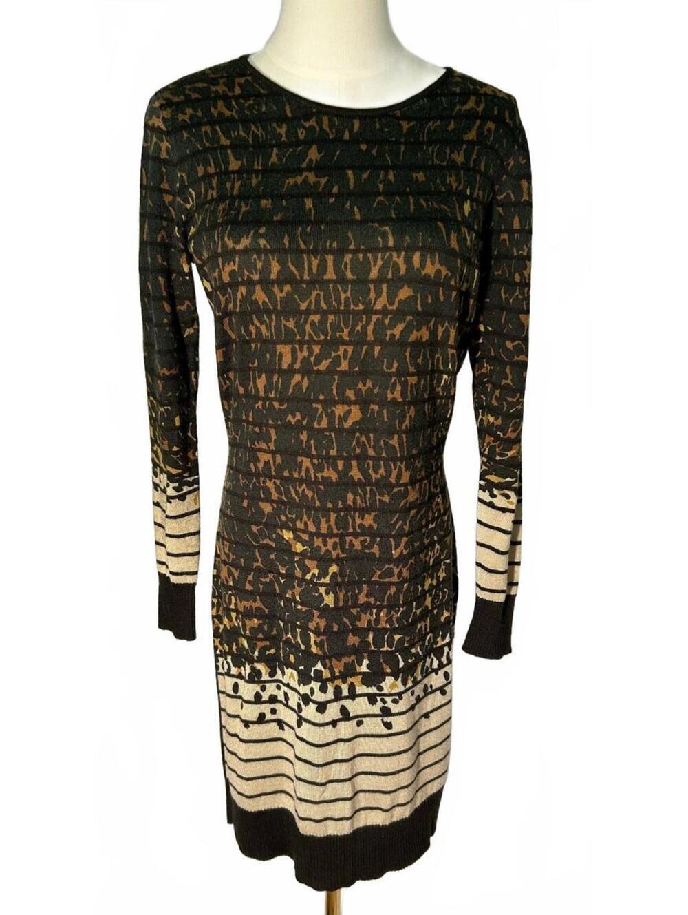 Tahari Arthur S Levine Sweater Dress M Animal Print Colorblock Long Sleeve Knit